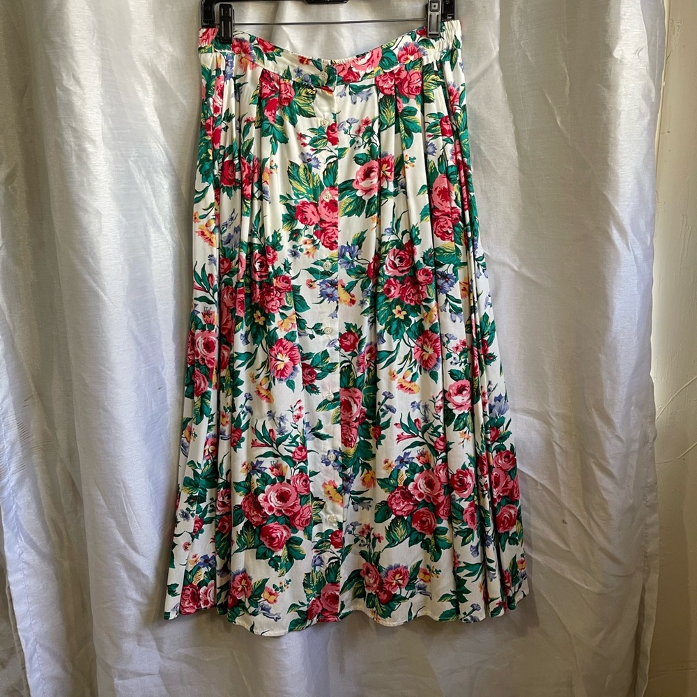 VTG 90’s Pendleton Floral Print Pleated Midi Button Down Easter Skirt